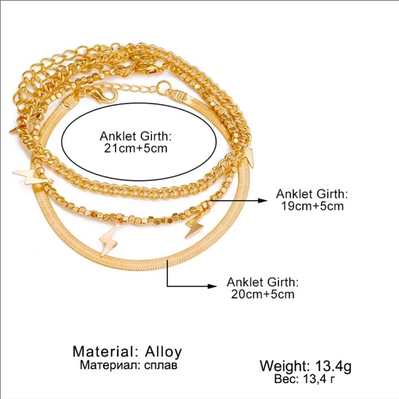 Gold Lightning Bolt Ankle Bracelet Set - Picture 5 of 5